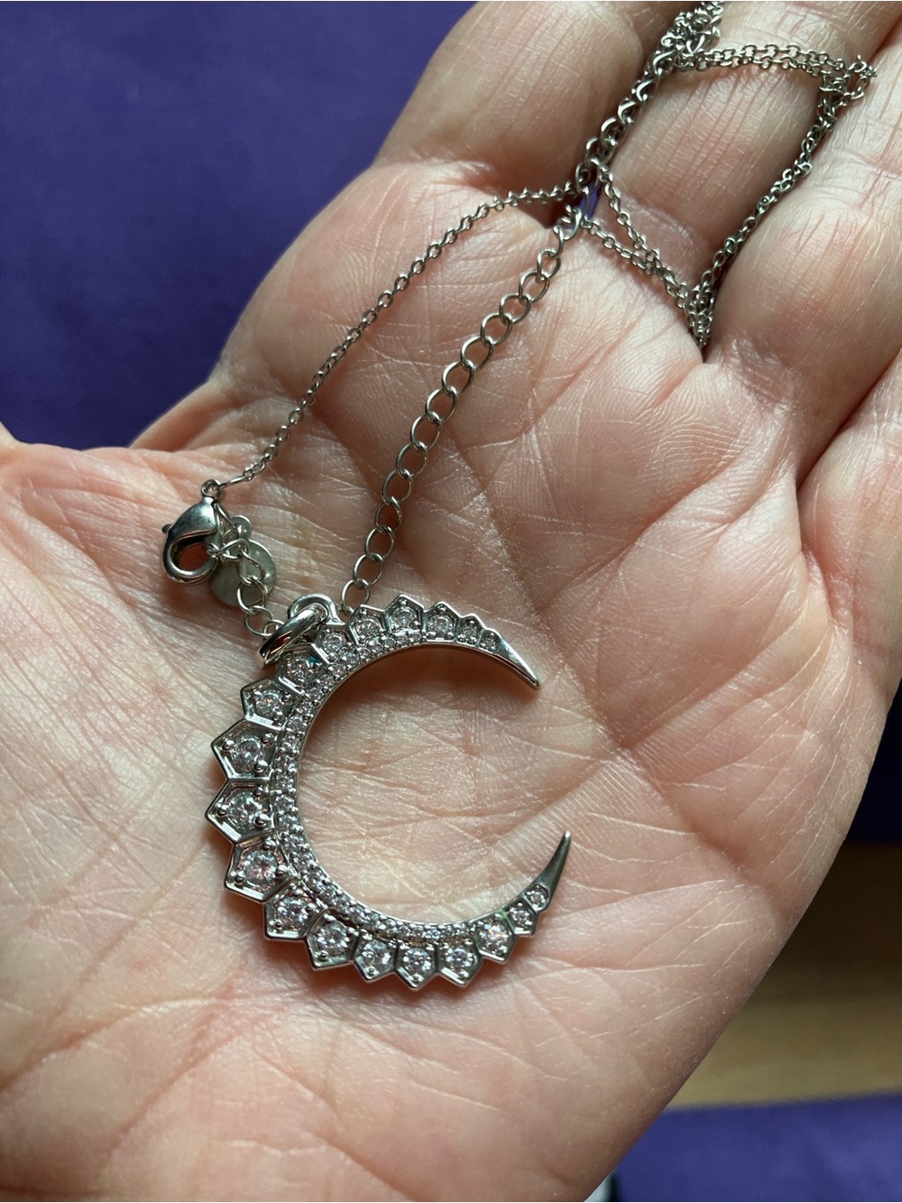 Silver Crystal Crescent Moon Necklace - Sparkling Pendant